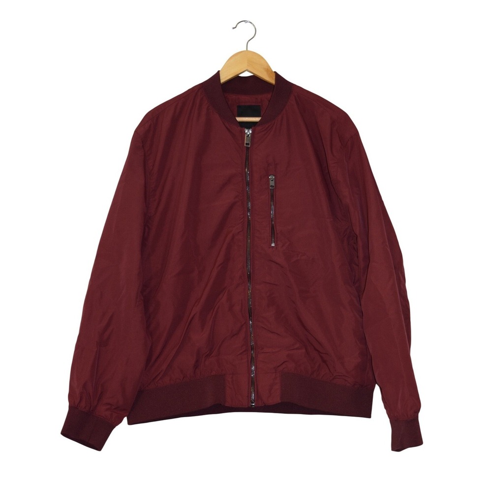 H&M Bomber Jacket Mens XL Burgundy Excellent Zip Up Lightweight Ribbed‎ Trim